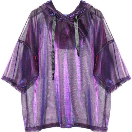 Sunscreen Sunproof Hologram Hooded Light Weight Girls Yuppie Shirts Harjauku Summer Beach