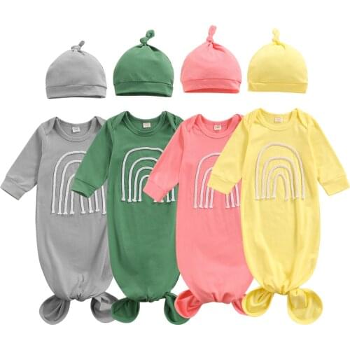 Ma&Baby 0-3M Newborn Infant Baby Girls Boys Sleeping Bags Long Sleeve Rainbow Print Bedding Autumn Spring Costumes + Hat