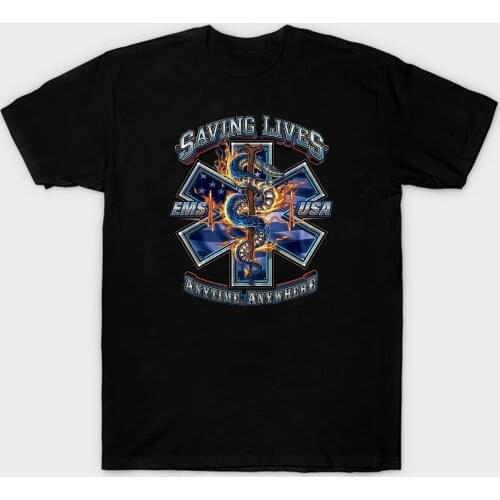 Saving Lives Anytime Anywhere. Rod of Asclepius and Star of Life EMS T-Shirt. Summer Cotton Short Sleeve O-Neck Unisex T Shirt