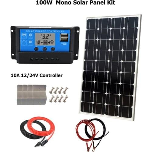 Sunpower 100W Monocrystalline Solar System Kit: 100W solar panel with 10A LCD solar charge controller and accessories