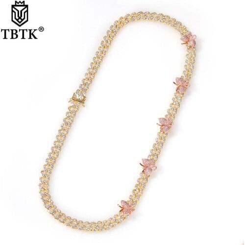 TBTK 9mm Cuban Chain Necklaces For Women Butterfly Pink & Silver Color Butterfly Luxury Fashion Charms Jewelry Dropshipping