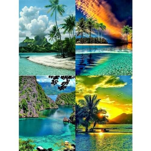 XUEQIXIAOZU Full Round Sea Island Scenery Diamond Embroidery 5D DIY Diamond Painting Mosaic Home Decoration Gifts 2020 New