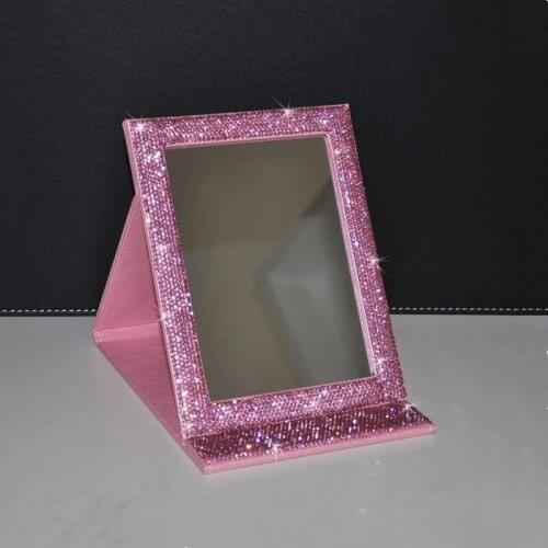 Creative Diamond Inlaid Make-up Mirror Folding Mirror Sticking Diamond Princess Mirror Dressing Mirror European Desktop Ornament