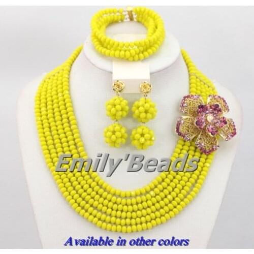 Yellow African Crystal Beads Jewelry Set Nigerian Wedding African Costume Jewelry Sets 6 Laeyrs Free Shipping AES918