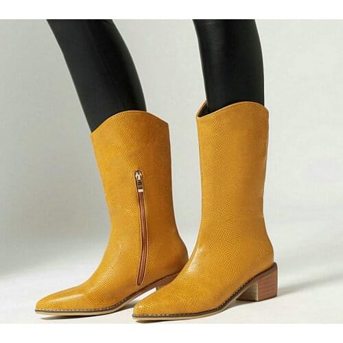 2021 New Women Western Boots Comfortable Thick Heel Ladies Pointed Toe Boots Side Zipper Women Ankle Boots Short Plush Shoes