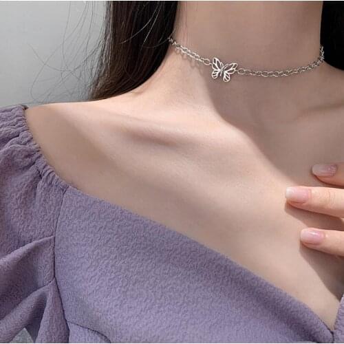 925 Sterling Silver Hollow Butterfly Choker Necklace For Women Punk Party Jewelry Gifts Wholesale S-N697