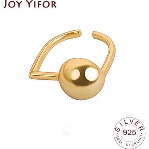 925 Sterling Silver Korean Vintage Ring For Women Ball Gold Female INS Simple Handmade Opening Finger Fashion Jewelry Couple