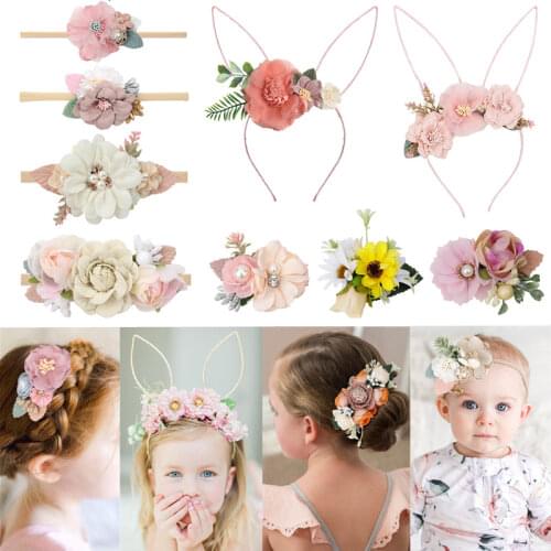 2021 Fashion Children Baby Cute Flower Crown Hairband Rabbit Bear Ear Headbands kawaii Hair Accessories лето diadema niña