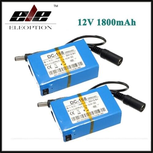 2x Eleoption Portable DC-168 DC 12V 1800mAh Rechargeable Li-ion Battery for CCTV Camera wireless Camera Baby monitor With Plug
