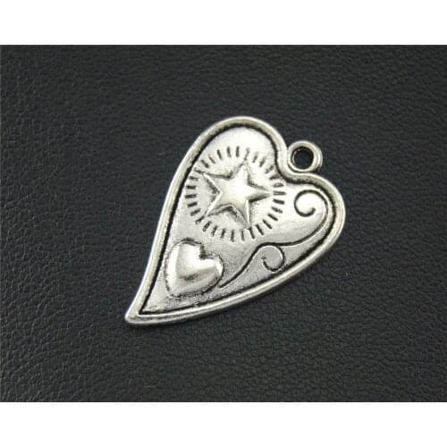 5pcs Silver Color Heart With Star Pattern Pendants Metal Charms For Jewelry Making 27X18mm A1833