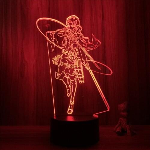 Anime Attack on Titan Levi Cool Standing Action Figure 3D Nightlight 7 Colors Touch Optical Illusion Lamp Gift Decor Model