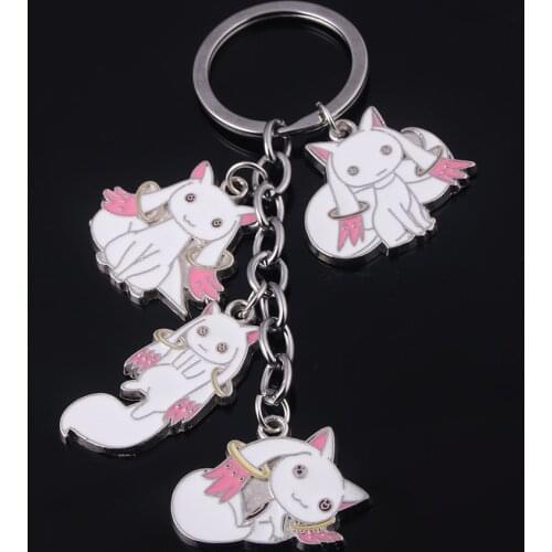 Anime Puella Magi Madoka Magica Keychain Cute Cartoon Incubator Qbay Pendant Keyring for Women Bag Car Accessories Jewelry