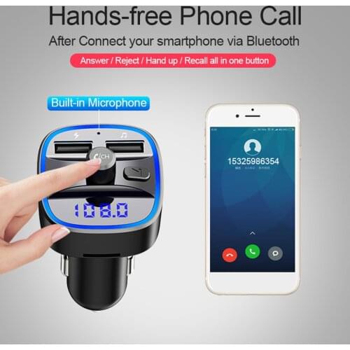 T25 Car FM Transmitter Car Charger Bluetooth MP3 Player Intelligent Voice Navigation 12-24 V In Stock