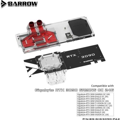 Barrow Double Cooling water block use for GIGABYTE RTX 3080/3090 GAMING/EAGLE/VISION OC GPU card With backplane 5V A-RGB,GIG3090