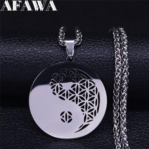 Yin Yang Gossip Flower of Life Stainless Steel Necklaces Chain Men Pendant Necklace Jewelry acero inoxidable joyeria NXS01
