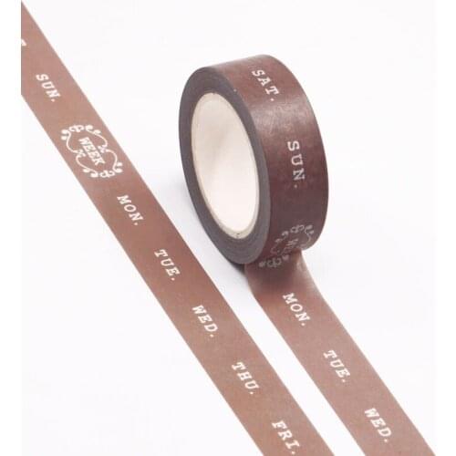 1PC 15MM*10M Coffee Color Week days Designs Washi Tape Wide Sticky Adhesive Tape Scrapbooking Album DIY Decorative Paper Tape