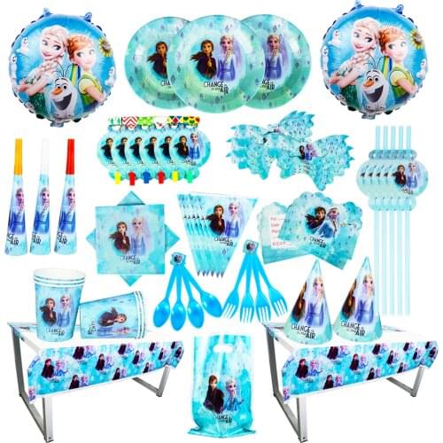 Disney Frozen Balloon High Quality Paper Straws Cups Plates Flag Bags Tablecloth Baby Shower Birthday Party Decorations Supplies