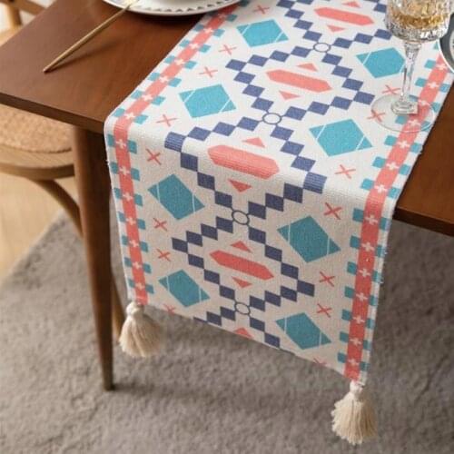 DUNXDECO Bohemia Yellow Geometric Table Runner Party Long Table Cover Classical Simple Cotton Thread Fabric Desk Decorating