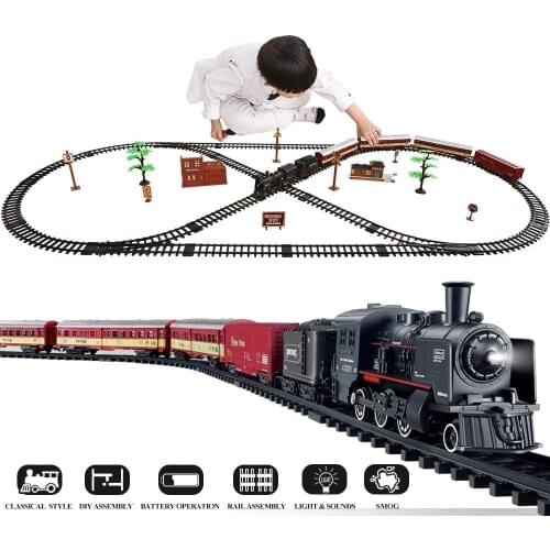 Electric Train Toy Set Car Railway and Tracks Steam Locomotive Engine Diecast Model Simulation Truck Model Toys for boys kids