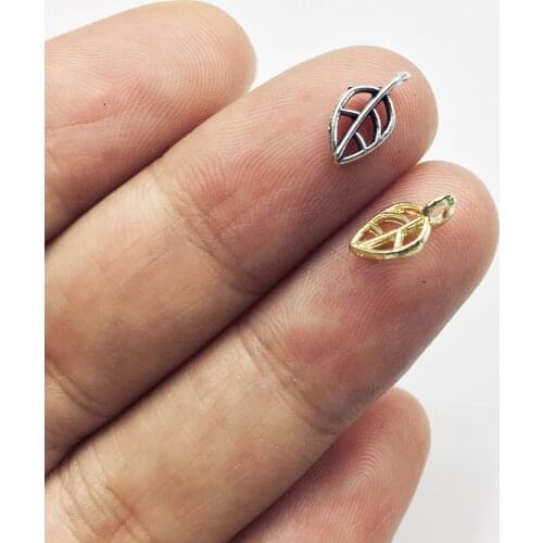 Eruifa 20pcs 10*5mm Mini Leaf gold/Silver plated Zinc alloy Charms Pendant Jewelry DIY Necklace Bracelet Earrings 2 colors