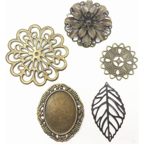 10Pcs Antique Bronze Tone Alloy Connectors Filigree Wraps Hollow Pattern Embellishments Jewelry DIY Findings Charms
