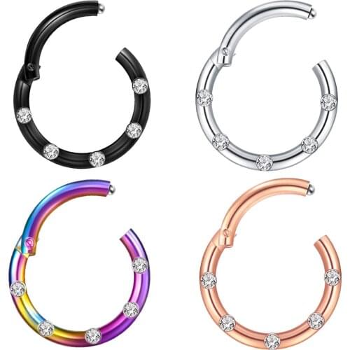 Crystal Stainless Steel Fake Septum Clicker Nose Ring Non-piercing Clip