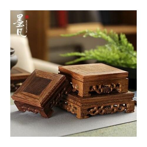 Exquisite Chicken Wing Wood Square Hollow-out Carving Base