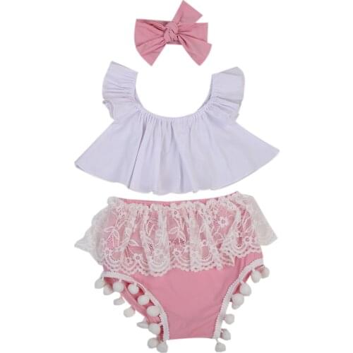 2020 Baby Girl Summer Clothes Sets Ruffle Short Sleeve Top+Lace Tassel Shorts+Headband 3Pcs Outfit Set 0-24M