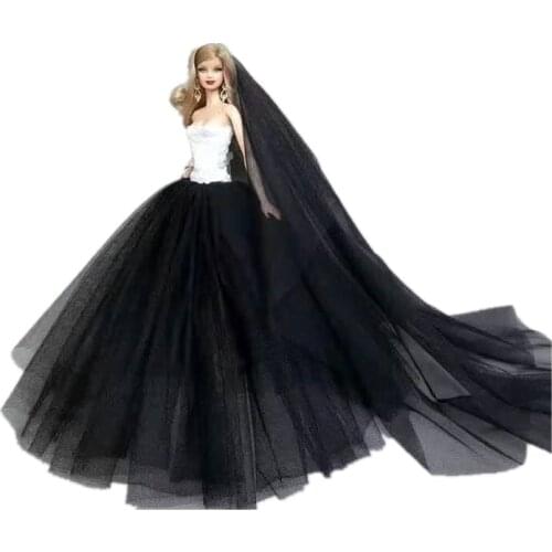 1/6 Fashion White Black Wedding Dress for Barbie Clothes Princess Gown Outfits 11.5" Doll Accessories DIY Toy Best Girt for Girl