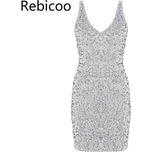 Fashion Women Sequin Sexy Bodycon Dress Dazzling Glittery Stage Dance Performance Costume Cocktail Club Party Mini Dress