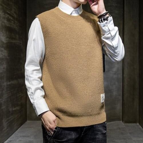 Autumn Winter Mens Sleeveless Sweater Solid Color O-neck Vest Sweater Knitted Streetwear Casual Pullover Vest Sweaters Knitwear