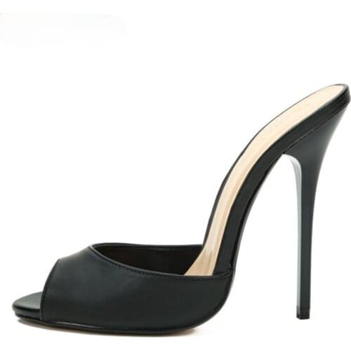 Sexy High Heels Mules Shoes Woman Popular Fashion Summer Women Slippers Female Shoes Large Peep Toe Stilettos Heels Mules Large