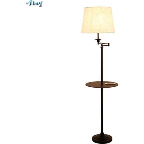 American Fabric Shade Floor Lamps Standing Living Room Study Bedroom Vertical Locker Tray Table Floor Lights Coffee Fixtures