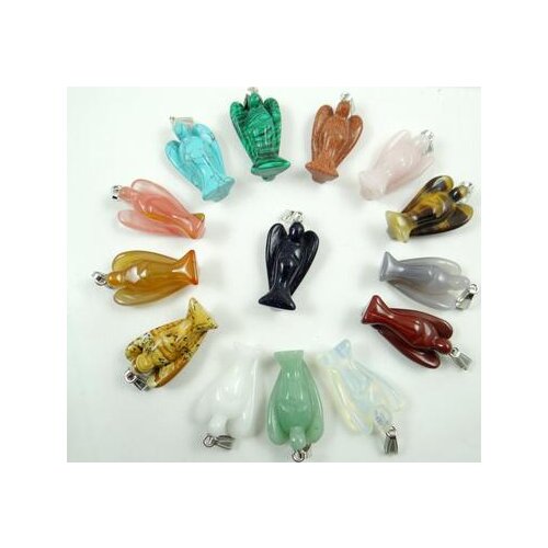 Natural stone Turquoises Quartz Crystal lapis tiger eye angel charm pendant for diy Jewelry making necklace Accessories1PCS