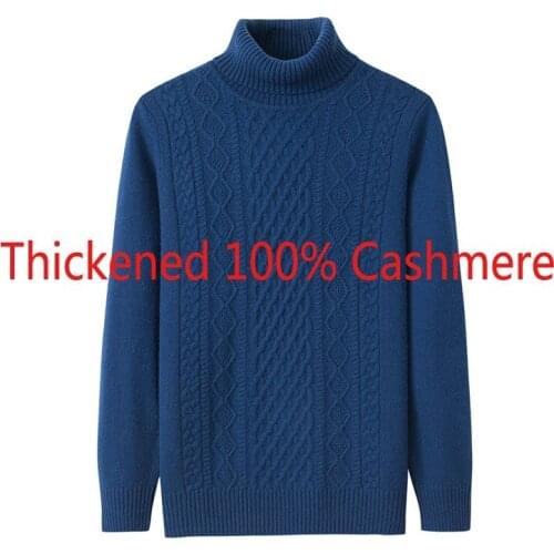New Winter Brand Men Lingge Double Pullover 100% Cashmere Warm Large Turtleneck Casual Computer Knitted Sweater Plus Size M-4XL