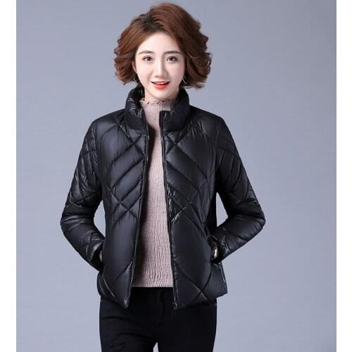Slim Womens Winter Jacket Solid Stand Collar Short Style Ladies Casual Warm Coats Long Sleeve Pockets Outwear Female