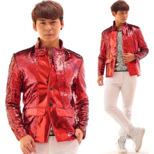 Red sequins clothes men suits designs masculino homme stage costumes for singers jacket men blazer dance star style dress punk