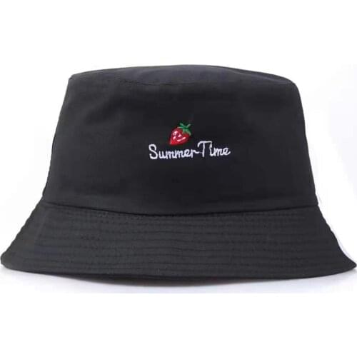 Cute Strawberry Embroidery Fisherman Hat Women Men Summer Foldable Panama Bucket Hat Reversible Fishing Cap Bob Chapeau Sun Hat