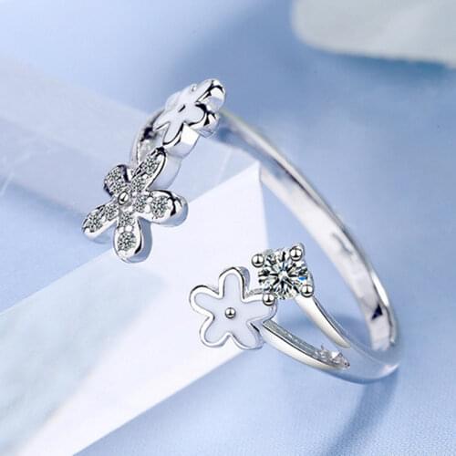 Simple Unisex Star Rose Flower Open Rings for Silver Color Zircon Electrocardiogram Bamboo Adjustable Finger Girlfriend Jewelry