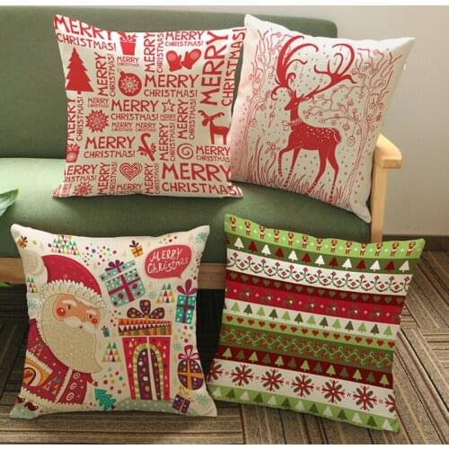 Christmas Gifts Reindeer Santa Claus Print Red Letter Pattern Design Sofa Throw Pillow Cotton Linen Family Decorative Pillowcase