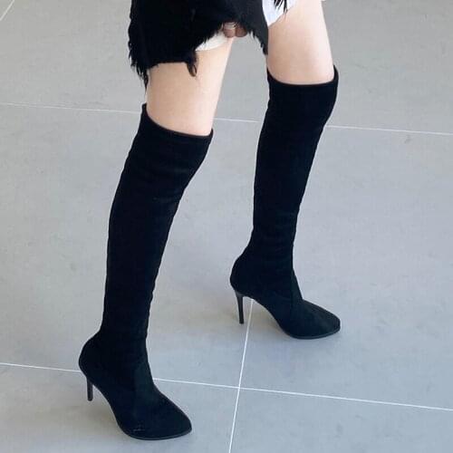 Stretch Thigh High Boots Women Winter Sexy Over The Knee Boots High Heel Long Shoes Woman Size 33-42 Black