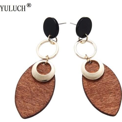 YULUCH Leaf Style Earrings 3 Colors Wood Earrings Hollow Alloy Earrings Classic Style For Fashion Jewelry For Woman Girls