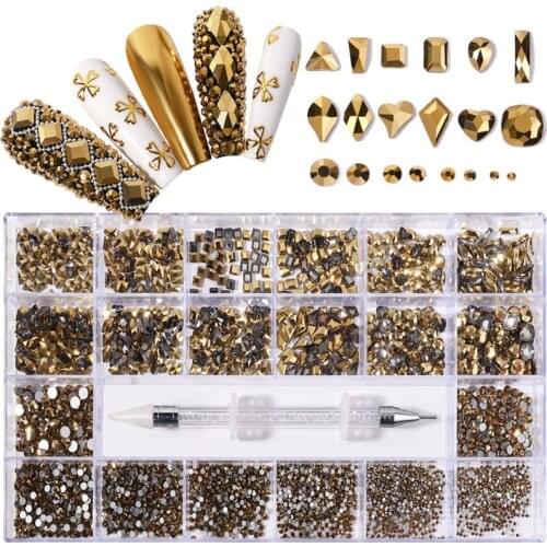 21 Grid Boxed Nail Rhinestone Decorations Flat Glass Shaped Rhinestone Beginners High Quality DIY Nail Art Tools Jewelry Set