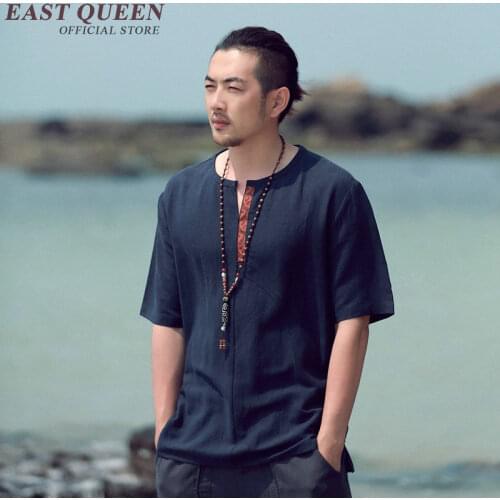 Traditional chinese clothing for men male Chinese mandarin collar shirt blouse wushu kung fu outfit tops linen shirt NN0549