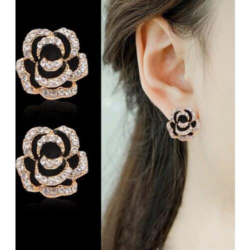 Vintage Rose Flower Stud Earrings For Women New Fashion Crystal Jewelry Christmas Gifts