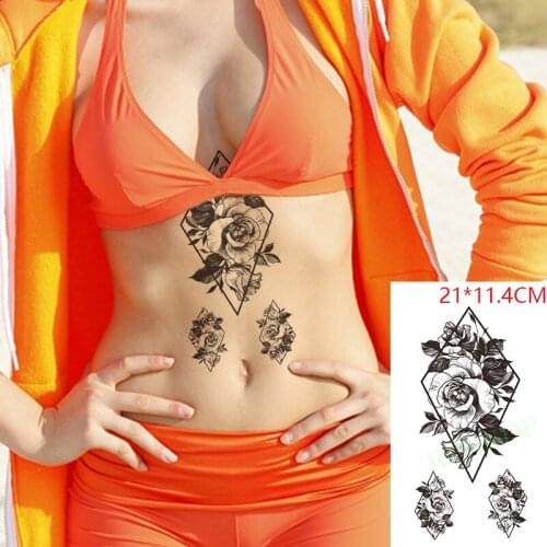 Waterproof Temporary Tattoo Stickers Big Rose Flower Geometric Fake Tatto Flash Tatoo Arm Back Leg Art for Women Men