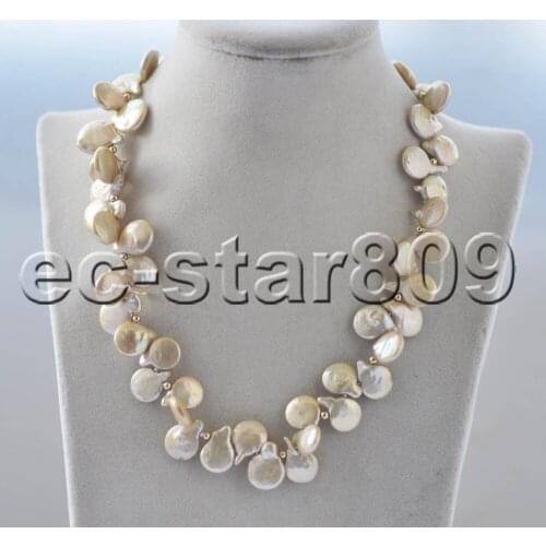 Z11144 17" 14mm Yellow Coin Freshwater Pearl Necklace Choker Women