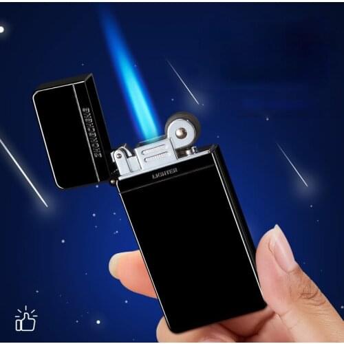 Cover Grinding Wheel Straight Lighter Metal Straight Blue Flame Creative Gift Lighter Gadgets for Men Smoke Accessories for Weed