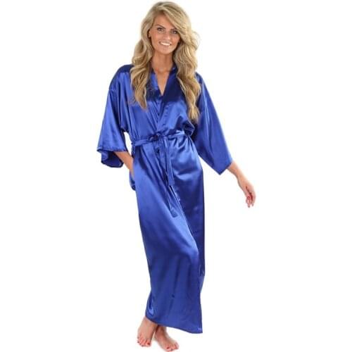 New Solid Lengthen Kimono Long Robe Satin Dressing Gown Silk Wedding Bride Bridesmaid Robe Women Bathrobe Nightgown One Size