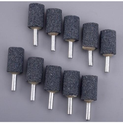 10Pcs/Set 1/4" 6mm Shank Mounted Grinding Stone Abrasive Wheel Gray for Drill Rotary Grinder Cylinder 20mm Polishing DIY